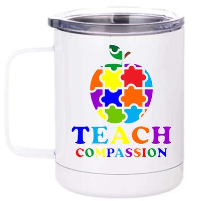 Teach Compassion Autism Awareness Teacher Apple Puzzle 12 oz Stainless Steel Tumbler Cup