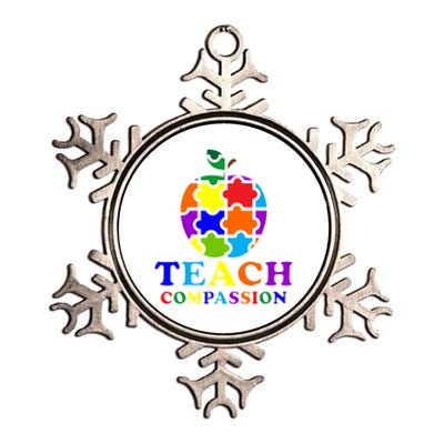 Teach Compassion Autism Awareness Teacher Apple Puzzle Metallic Star Ornament