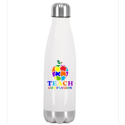 Teach Compassion Autism Awareness Teacher Apple Puzzle Stainless Steel Insulated Water Bottle