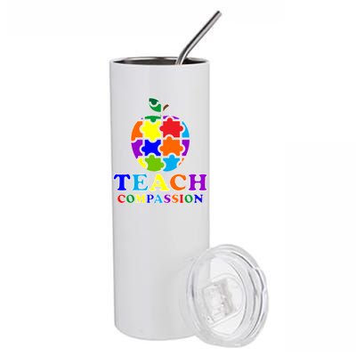 Teach Compassion Autism Awareness Teacher Apple Puzzle Stainless Steel Tumbler