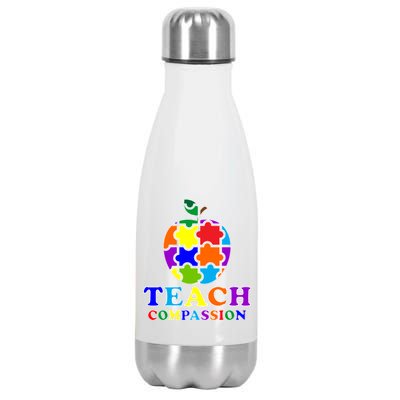 Teach Compassion Autism Awareness Teacher Apple Puzzle Stainless Steel Insulated Water Bottle