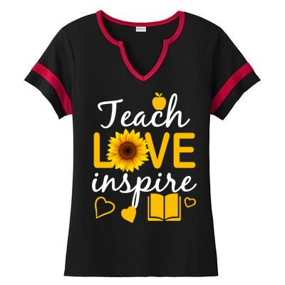 Teach Love And Inspire Sunflower Ladies Halftime Notch Neck Tee