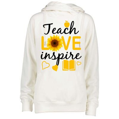 Teach Love And Inspire Sunflower Womens Funnel Neck Pullover Hood