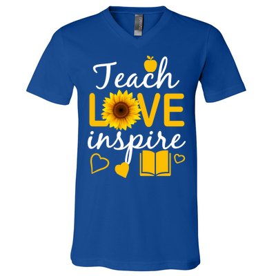 Teach Love And Inspire Sunflower V-Neck T-Shirt