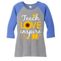 Teach Love And Inspire Sunflower Women's Tri-Blend 3/4-Sleeve Raglan Shirt