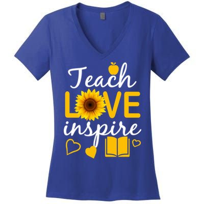 Teach Love And Inspire Sunflower Women's V-Neck T-Shirt