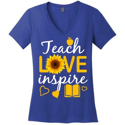 Teach Love And Inspire Sunflower Women's V-Neck T-Shirt