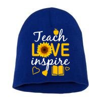 Teach Love And Inspire Sunflower Short Acrylic Beanie