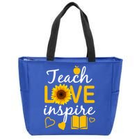 Teach Love And Inspire Sunflower Zip Tote Bag