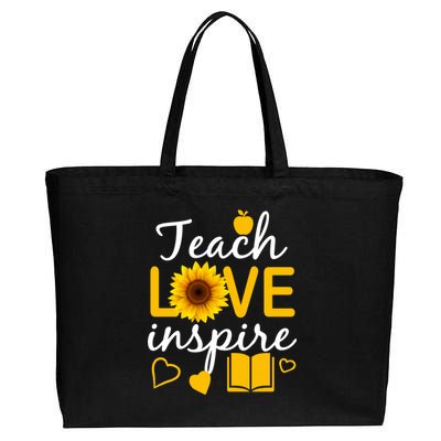 Teach Love And Inspire Sunflower Cotton Canvas Jumbo Tote