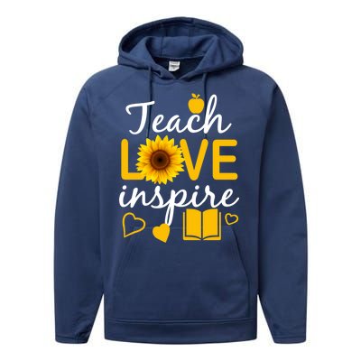 Teach Love And Inspire Sunflower Performance Fleece Hoodie