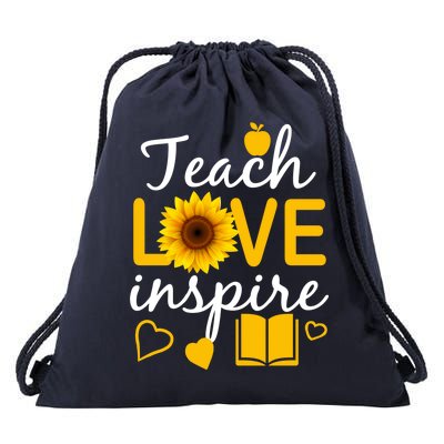 Teach Love And Inspire Sunflower Drawstring Bag