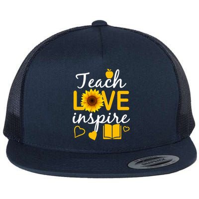 Teach Love And Inspire Sunflower Flat Bill Trucker Hat