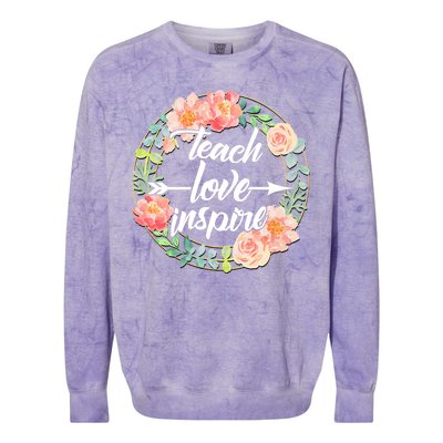 Teach Love Inspire Flower Wreath Colorblast Crewneck Sweatshirt