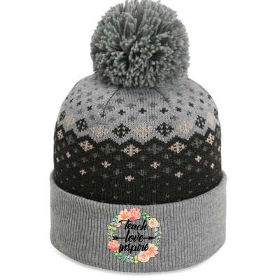 Teach Love Inspire Flower Wreath The Baniff Cuffed Pom Beanie