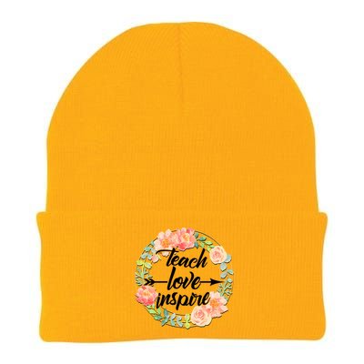 Teach Love Inspire Flower Wreath Knit Cap Winter Beanie