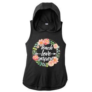 Teach Love Inspire Flower Wreath Ladies PosiCharge Tri-Blend Wicking Draft Hoodie Tank