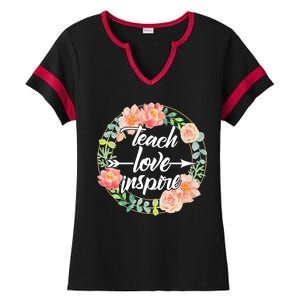 Teach Love Inspire Flower Wreath Ladies Halftime Notch Neck Tee