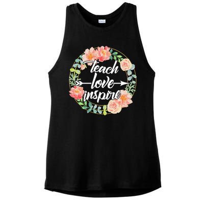 Teach Love Inspire Flower Wreath Ladies PosiCharge Tri-Blend Wicking Tank