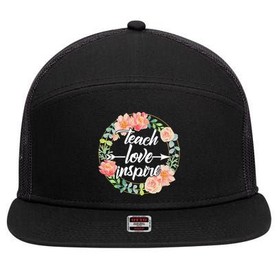 Teach Love Inspire Flower Wreath 7 Panel Mesh Trucker Snapback Hat