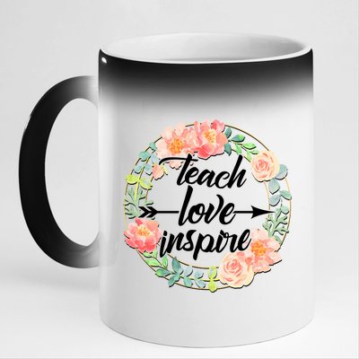 Teach Love Inspire Flower Wreath 11oz Black Color Changing Mug