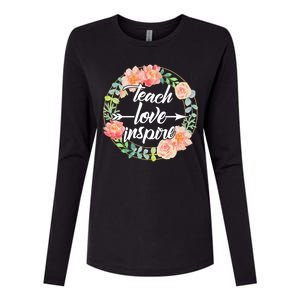 Teach Love Inspire Flower Wreath Womens Cotton Relaxed Long Sleeve T-Shirt