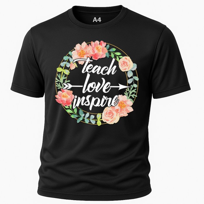 Teach Love Inspire Flower Wreath Cooling Performance Crew T-Shirt