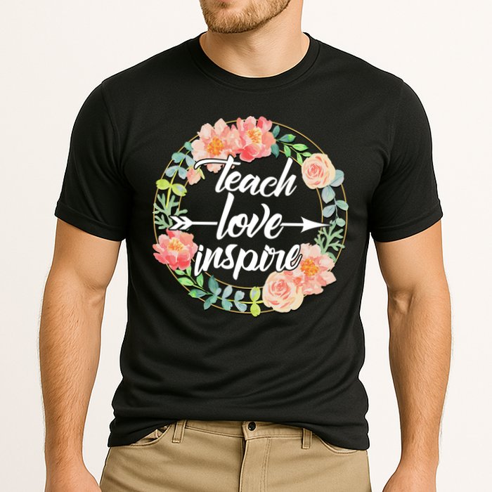 Teach Love Inspire Flower Wreath Cooling Performance Crew T-Shirt