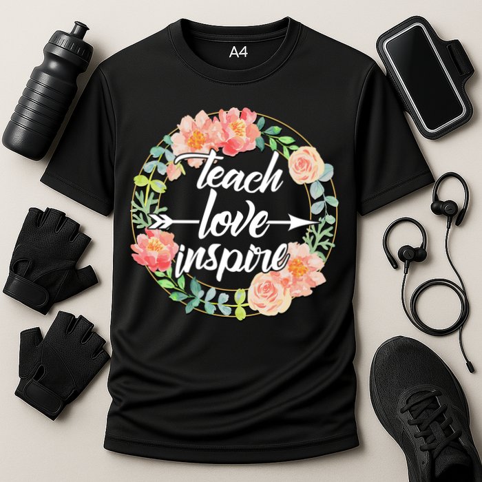 Teach Love Inspire Flower Wreath Cooling Performance Crew T-Shirt