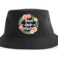 Teach Love Inspire Flower Wreath Sustainable Bucket Hat
