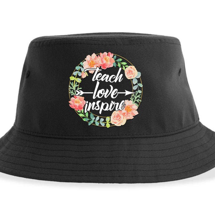 Teach Love Inspire Flower Wreath Sustainable Bucket Hat