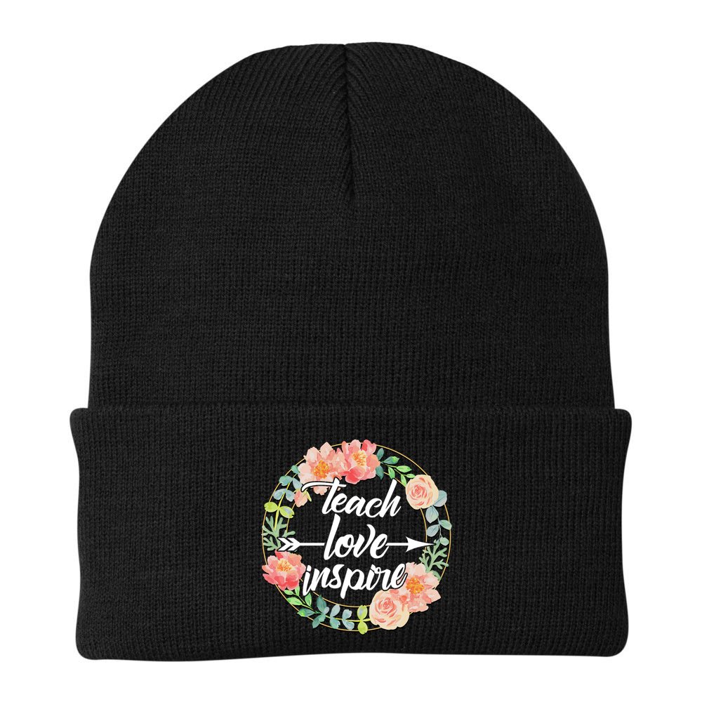 Teach Love Inspire Flower Wreath Beanie