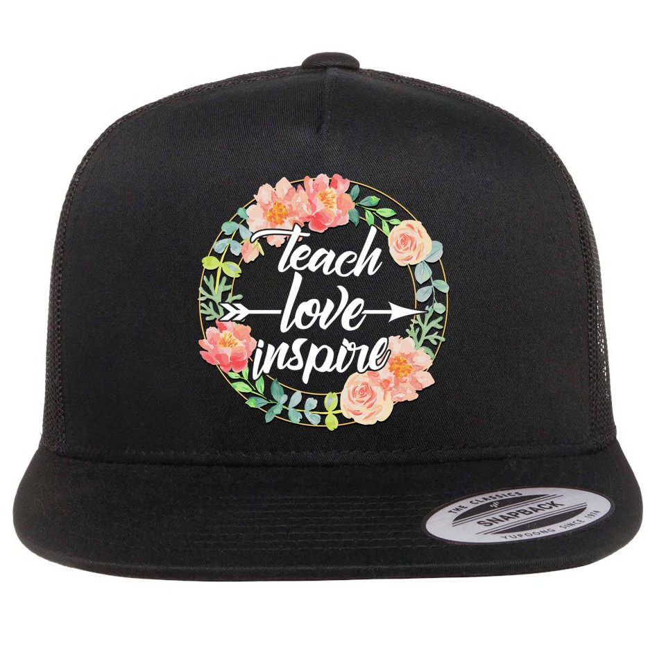 Teach Love Inspire Flower Wreath Flat Bill Trucker Hat