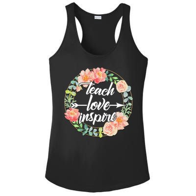 Teach Love Inspire Flower Wreath Ladies PosiCharge Competitor Racerback Tank