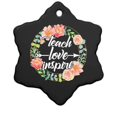 Teach Love Inspire Flower Wreath Ceramic Star Ornament