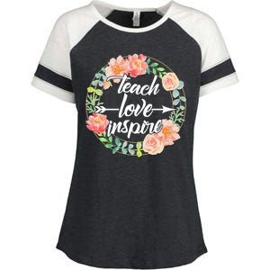 Teach Love Inspire Flower Wreath Enza Ladies Jersey Colorblock Tee