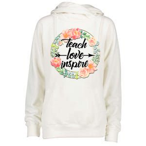 Teach Love Inspire Flower Wreath Womens Funnel Neck Pullover Hood