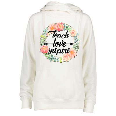 Teach Love Inspire Flower Wreath Womens Funnel Neck Pullover Hood