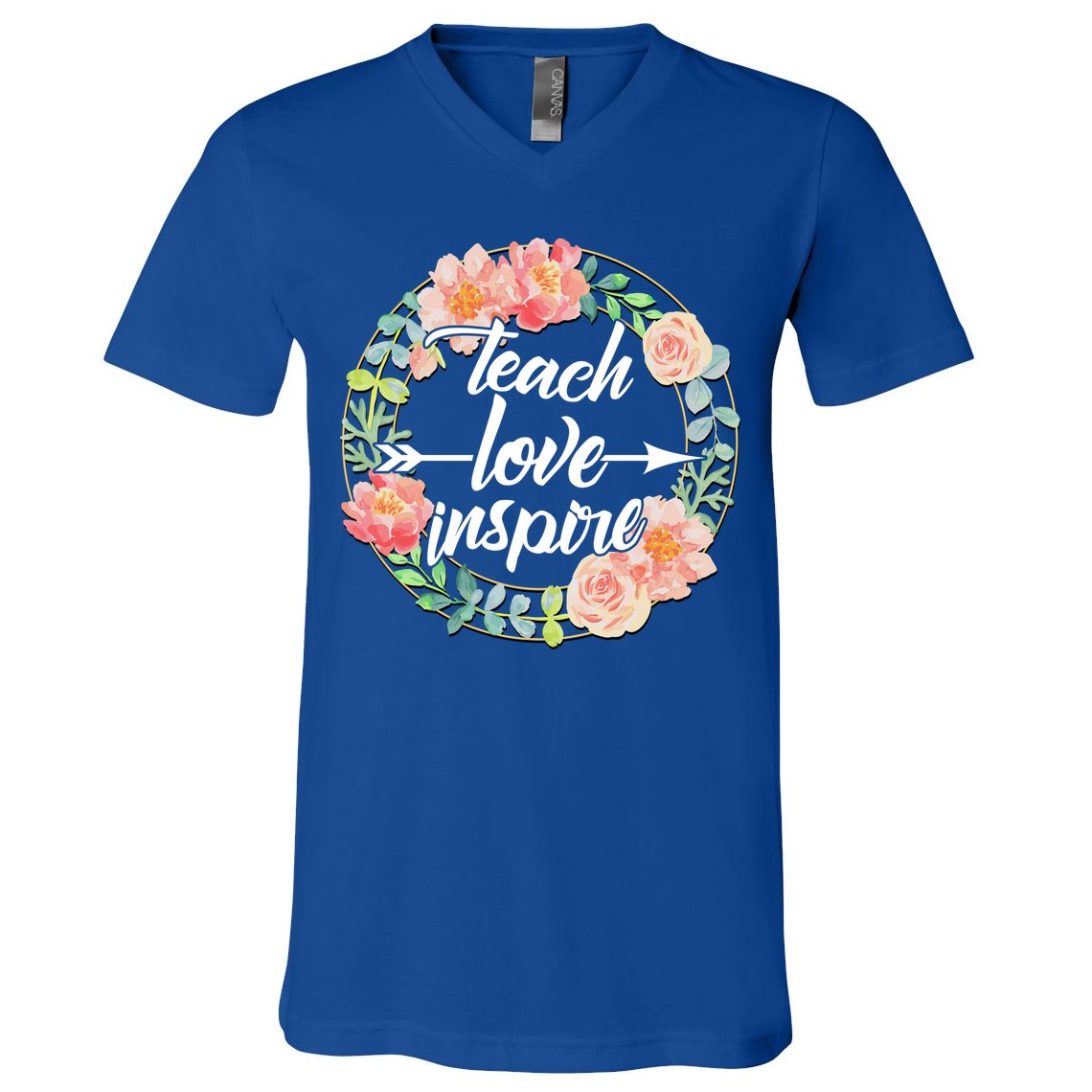Teach Love Inspire Flower Wreath V-Neck T-Shirt