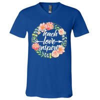 Teach Love Inspire Flower Wreath V-Neck T-Shirt