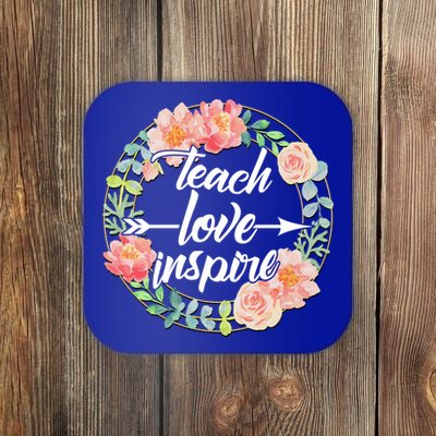 Teach Love Inspire Flower Wreath Coaster