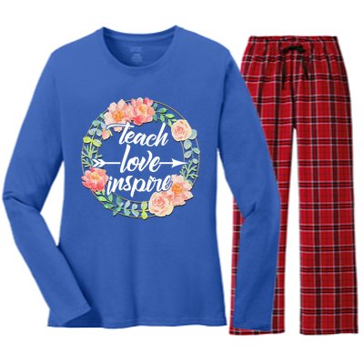 Teach Love Inspire Flower Wreath Women's Long Sleeve Flannel Pajama Set 