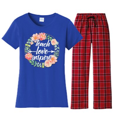 Teach Love Inspire Flower Wreath Women's Flannel Pajama Set