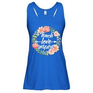 Teach Love Inspire Flower Wreath Ladies Essential Flowy Tank