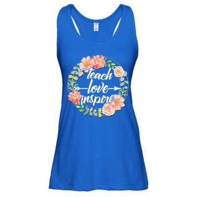 Teach Love Inspire Flower Wreath Ladies Essential Flowy Tank