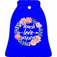 Teach Love Inspire Flower Wreath Ceramic Bell Ornament