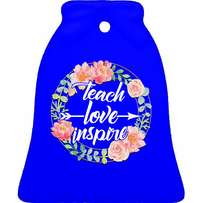 Teach Love Inspire Flower Wreath Ceramic Bell Ornament