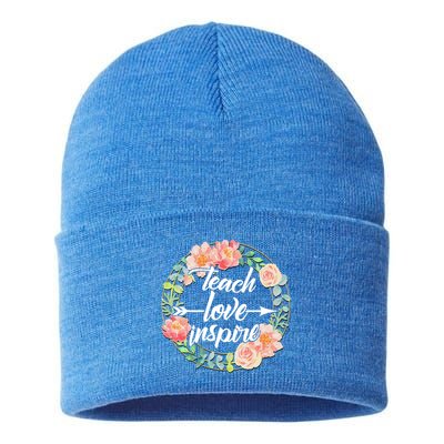 Teach Love Inspire Flower Wreath Sustainable Knit Beanie