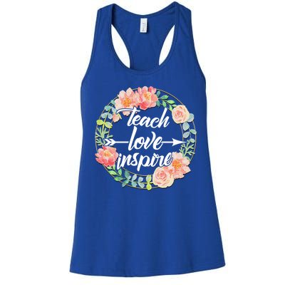 Teach Love Inspire Flower Wreath Women's Racerback Tank