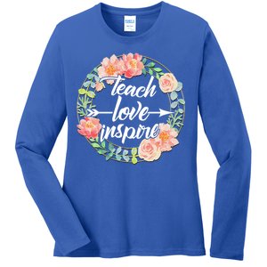 Teach Love Inspire Flower Wreath Ladies Long Sleeve Shirt